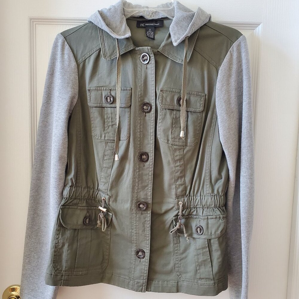 INC Army Green Utility Military Style Anorak jacket size small